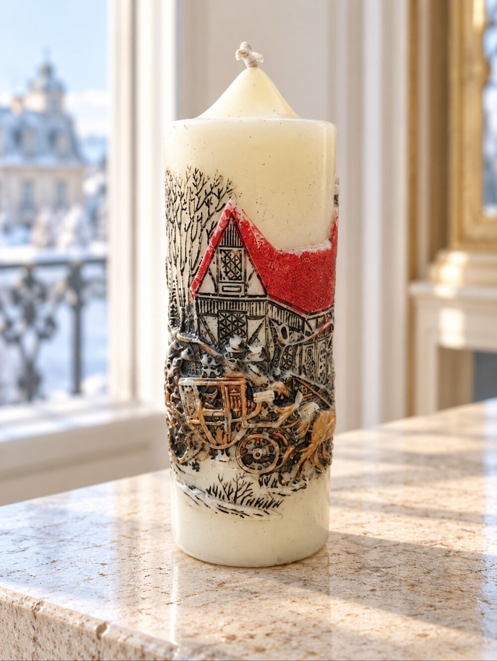 Vintage Holiday Elegance Horse Carriage Pillar Candle Hong Kong